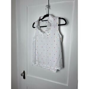Crown & Ivy White Polka Dot Sleeveless Ruffle Classic Preppy Top Size Small